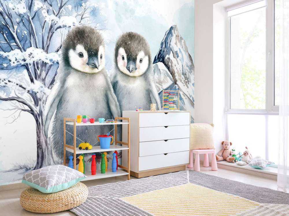 Des pingouins ombragés dans un paysage d'hiver