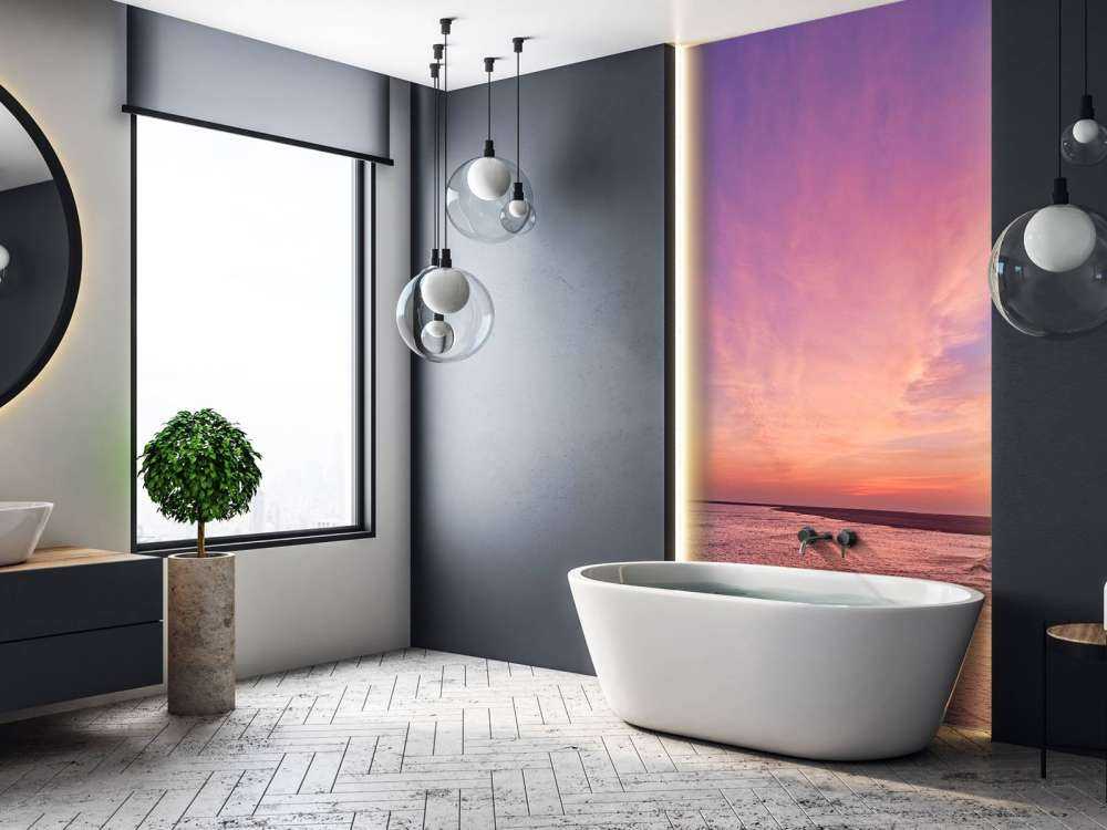 Plage avec coucher de soleil rose