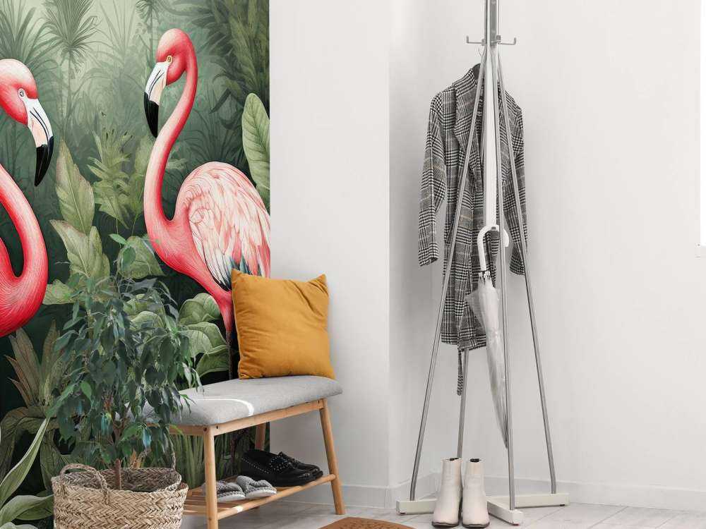 Oasis florale de flamants roses