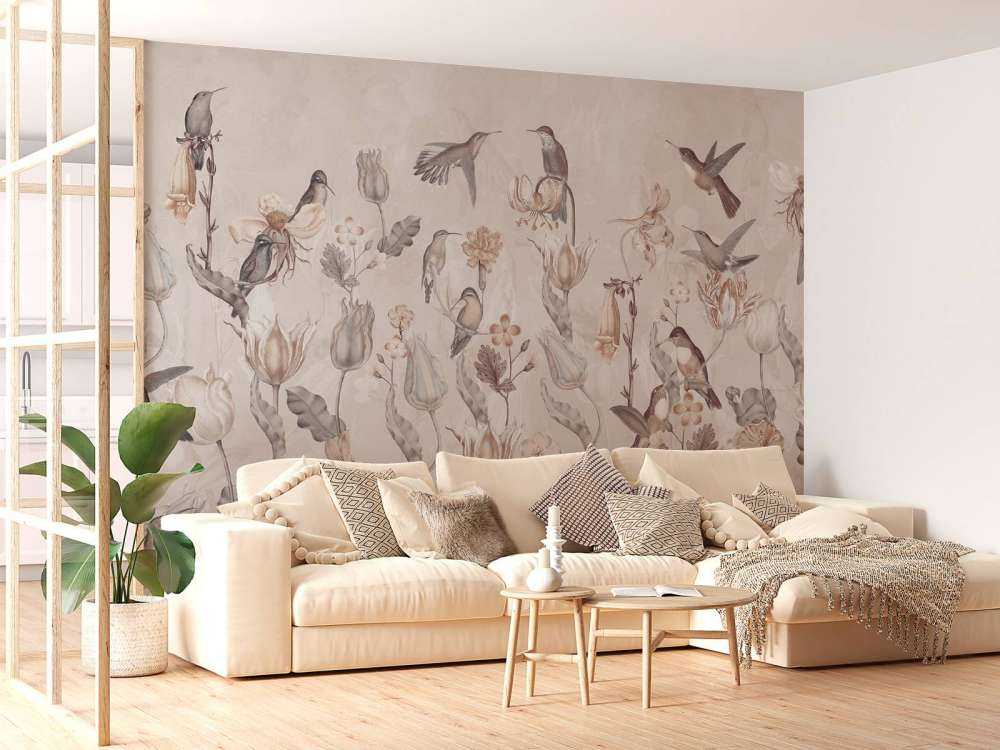 Symphonie des Colibris de Printemps - Fleur Sépia Vintage