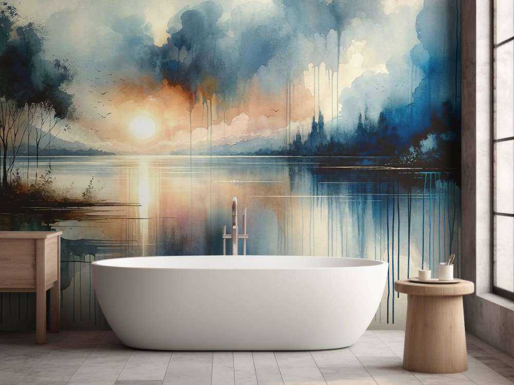 Lac abstrait à l'aquarelle