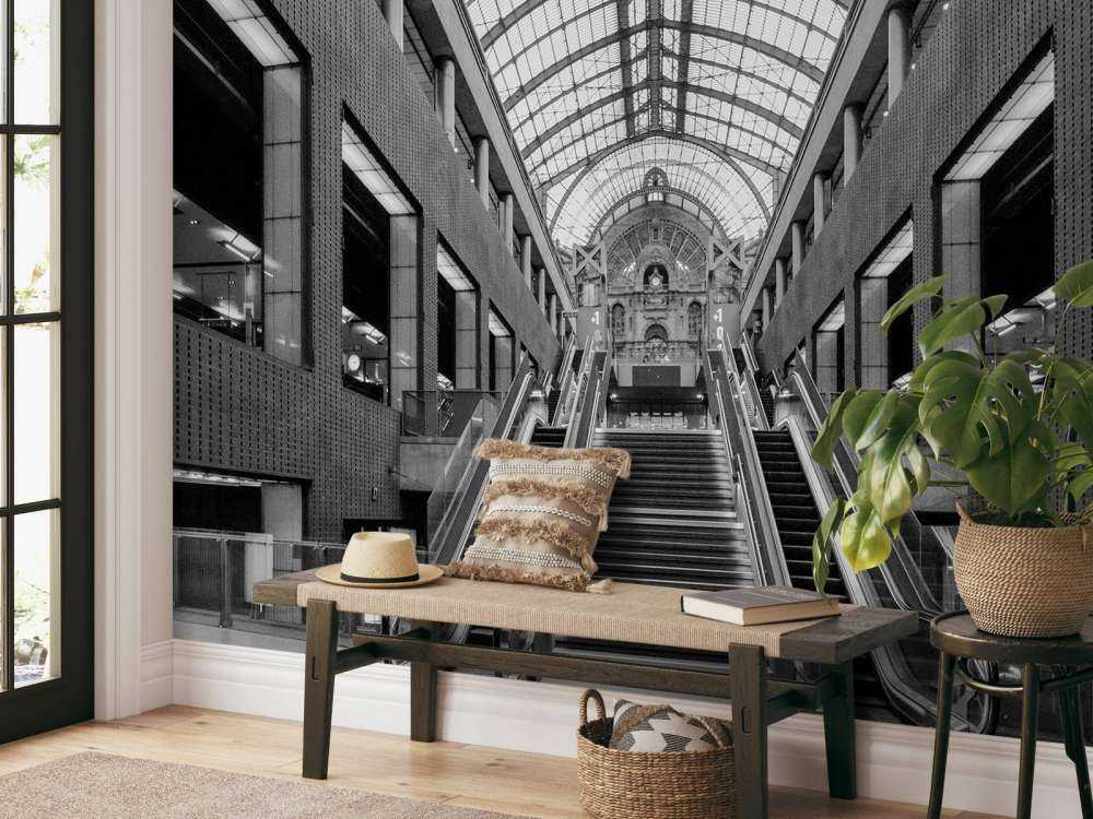 Gare centrale d'Anvers noir et blanc
