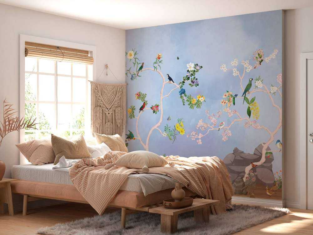 Oiseaux dans le jardin Panorama bleu