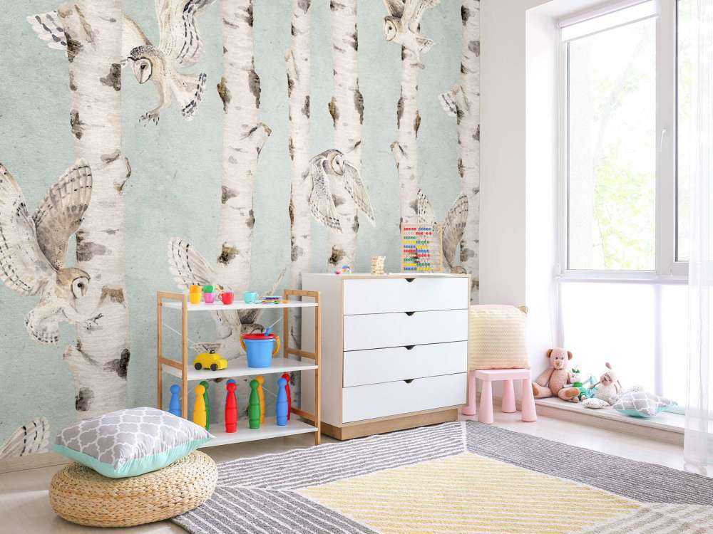 Birch and Owls - Blue - 120