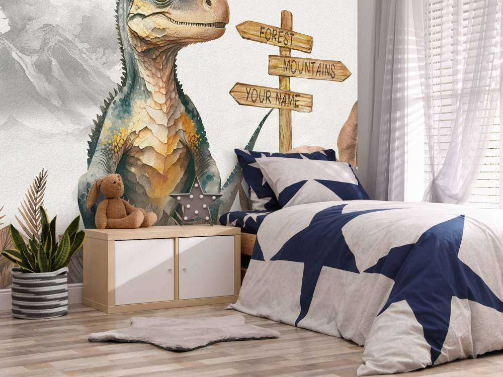 Bébé vélociraptor dans la jungle taupe