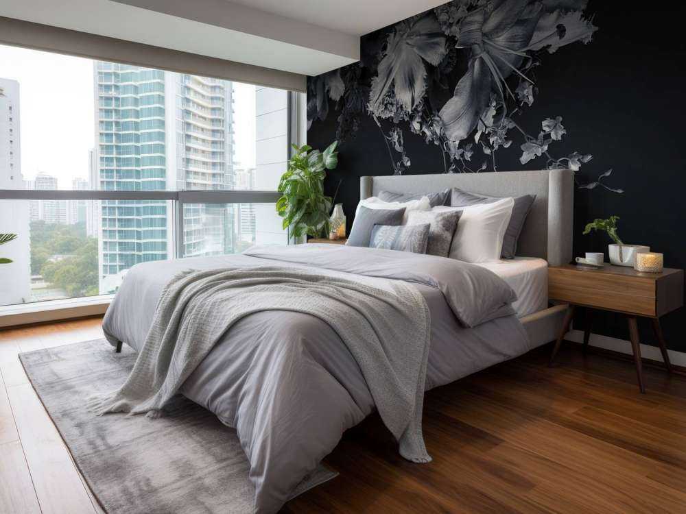 Tête de lit Floral noir et blanc