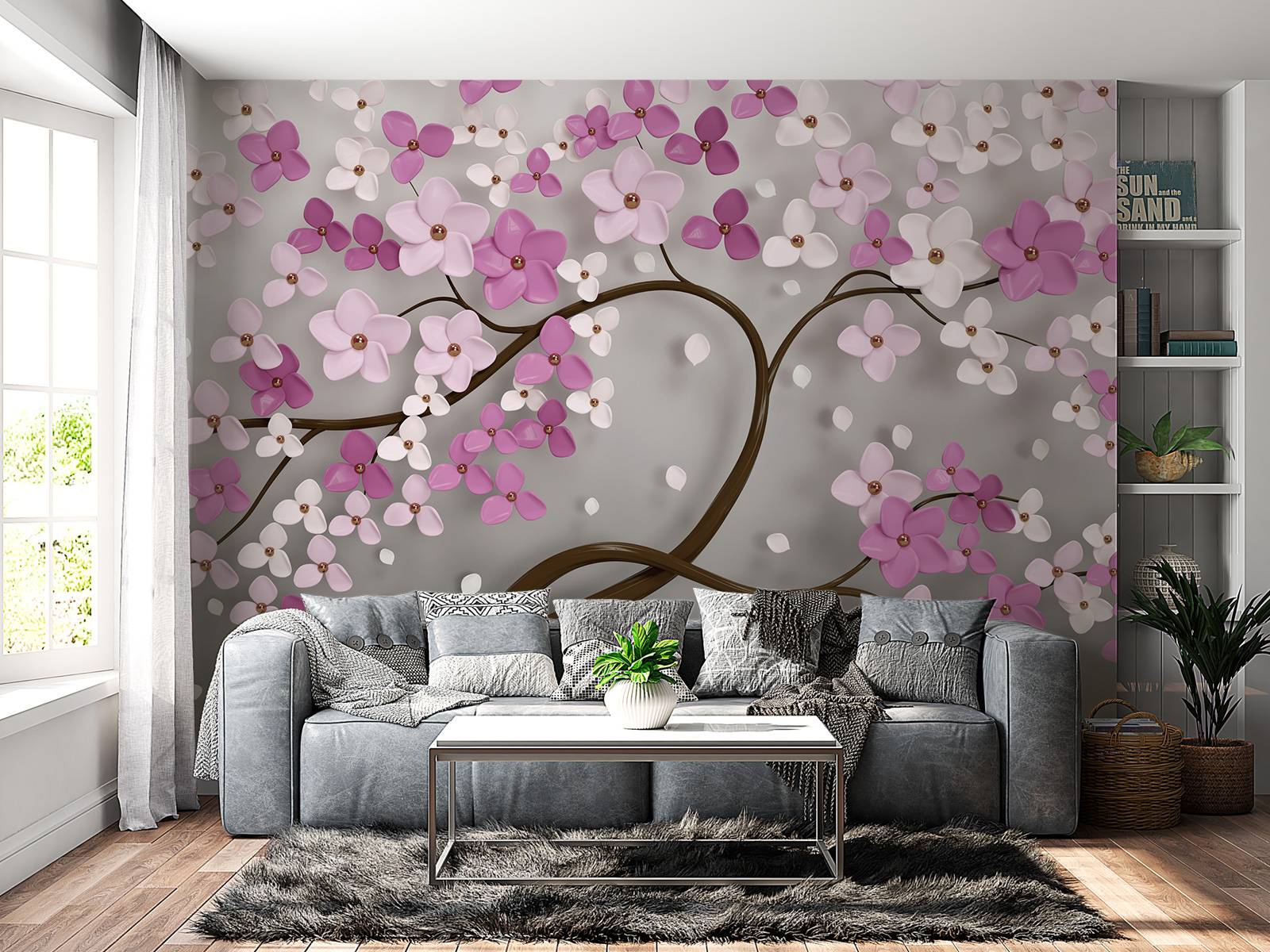 Arbre aux fleurs violettes et blanches