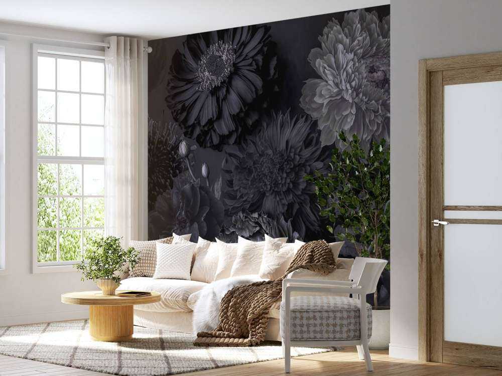 Fleurs sombres gris foncé