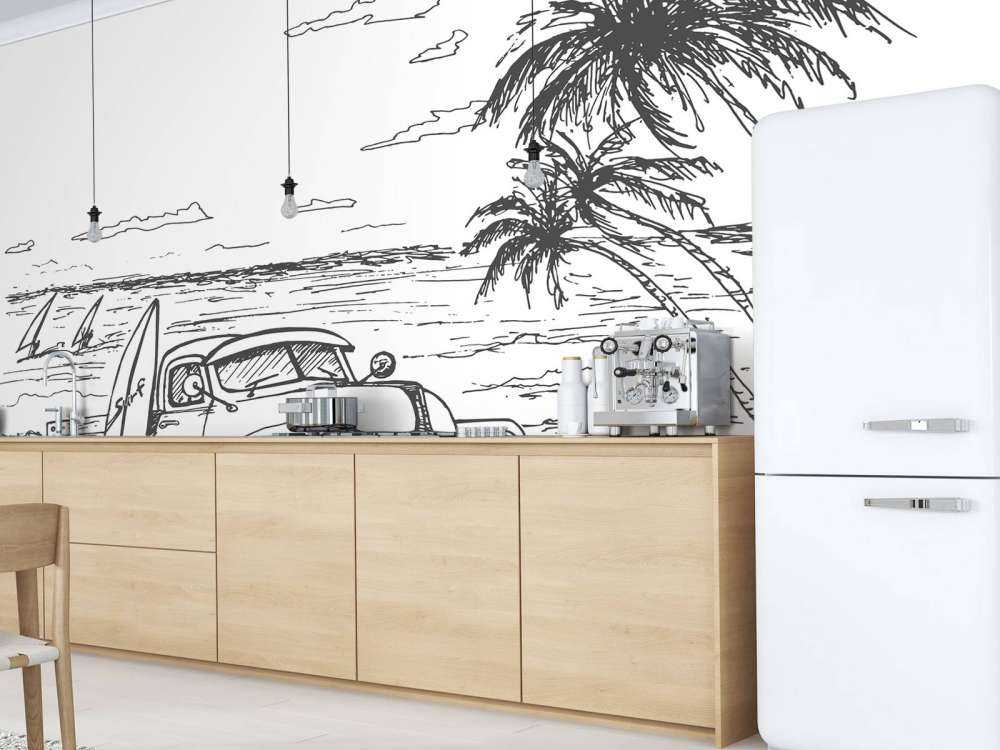 Plage dessinée en noir et blanc