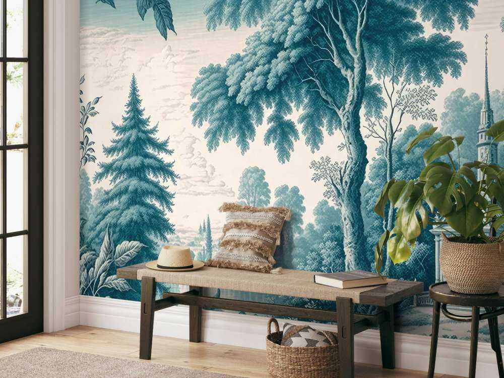 Toile de Jouy bleu canard