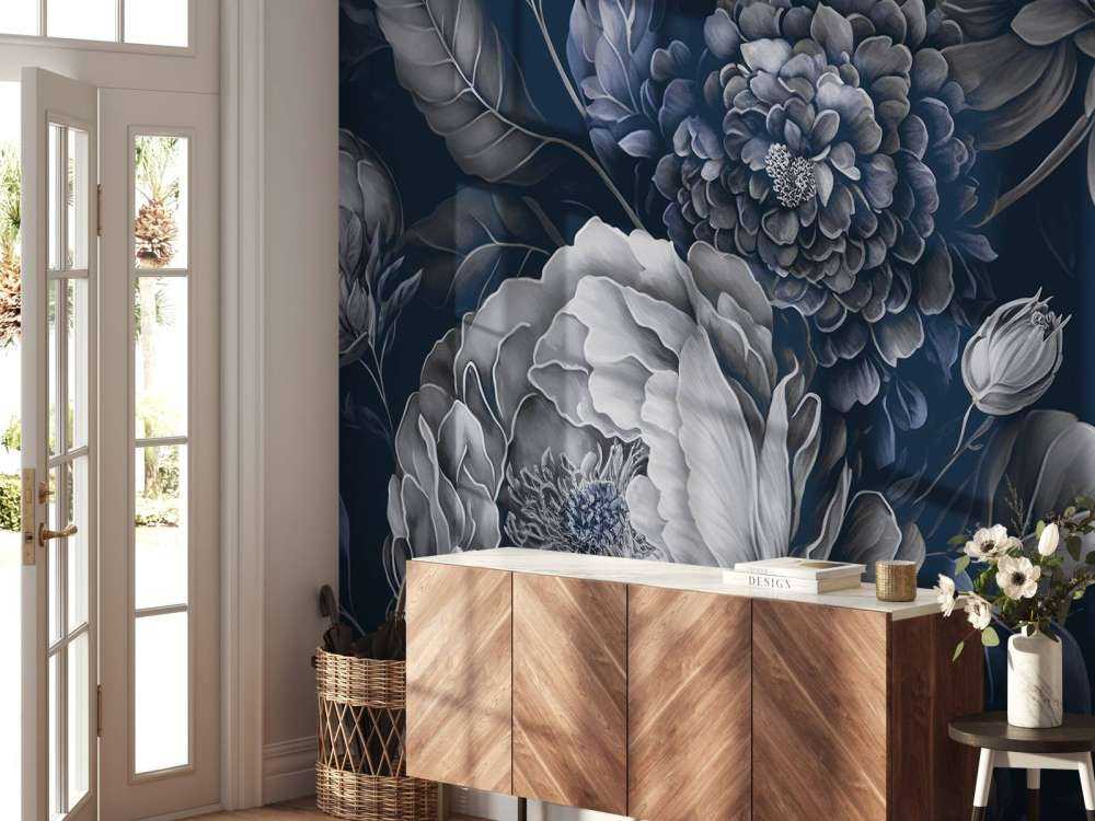 bleu baroque grand floral