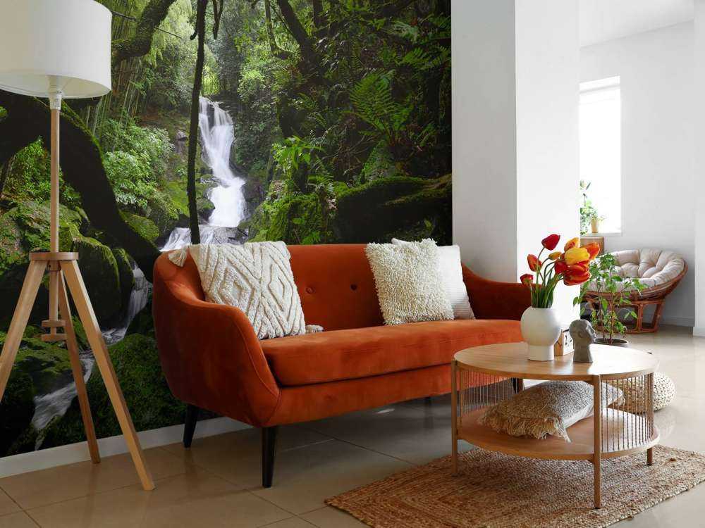 Chute d'eau entourée d'arbres