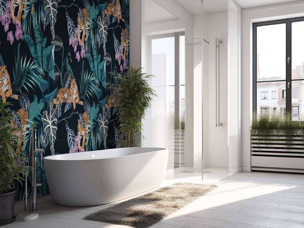 Tigres, feuilles et fleurs