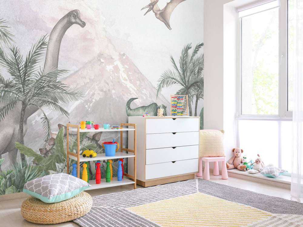 Dinos près d'un volcan