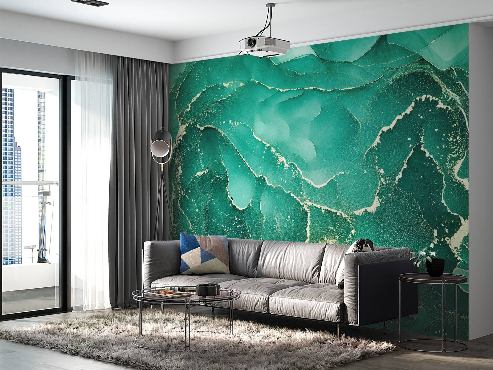 Papier Peint Intissé Effet Marbre – Rachele M1-No.602, Vert Et Or, 53x1005 Cm