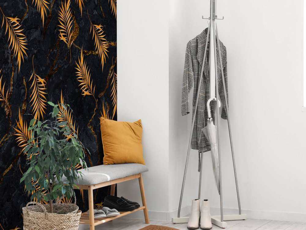 Feuilles tropicales sur marbre