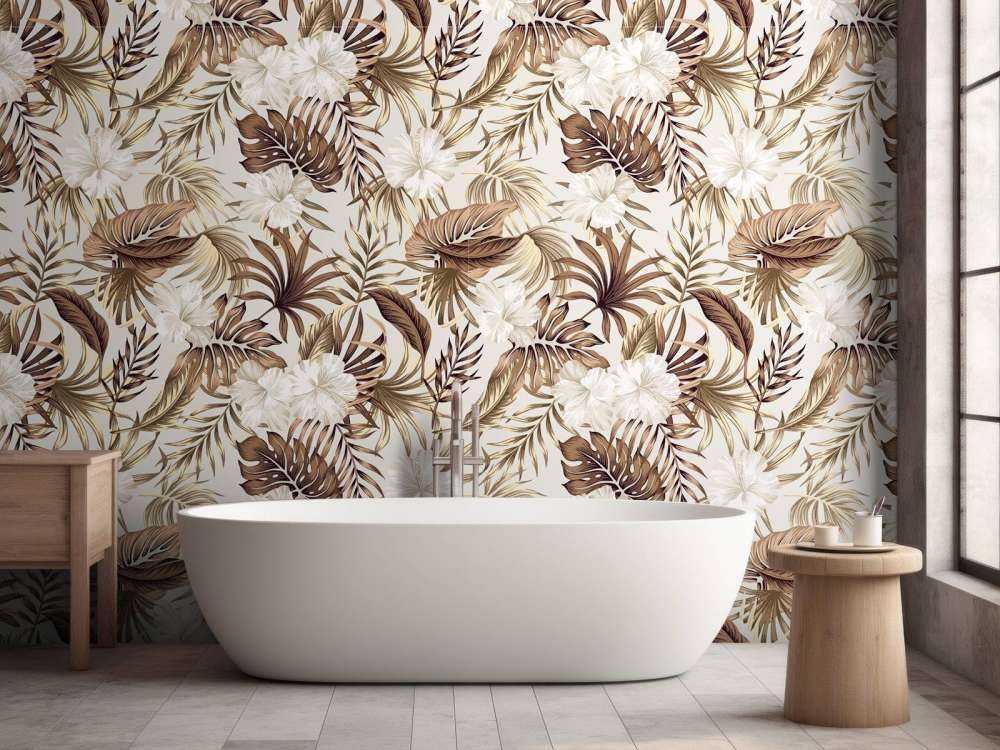 Fleurs tropicales, beige
