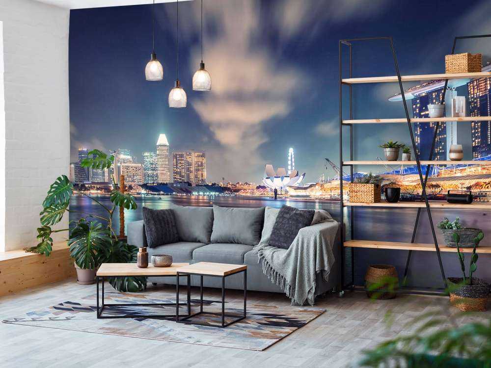 ligne d'horizon du front de mer avec des lumières futuristes