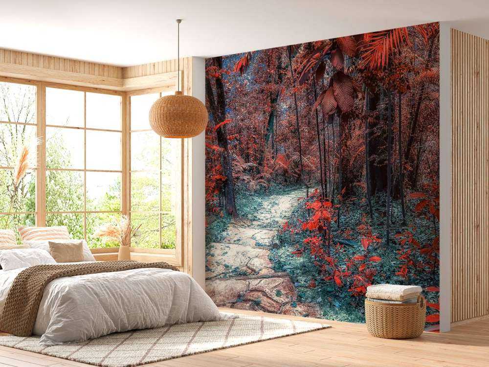 Chemin rouge sang à travers la forêt des rêves