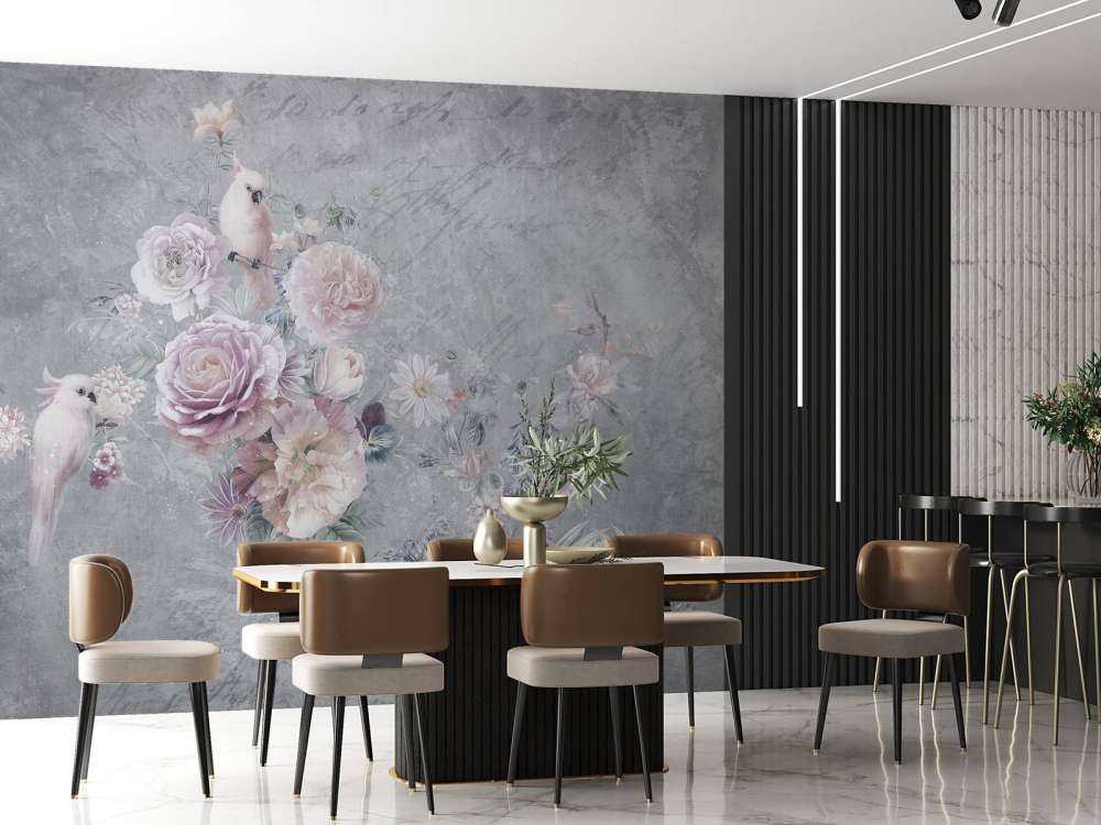 Cacatoès romantique et couronne de fleurs