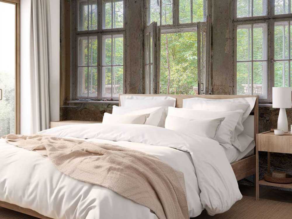 Chambre vieillie avec vue sur la forêt