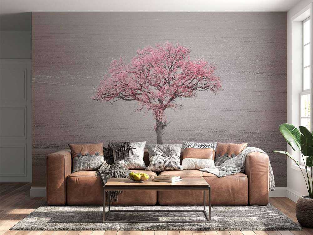 Arbre au feuillage rose