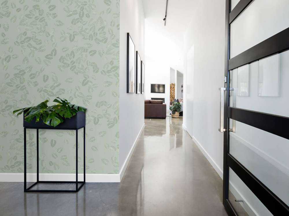 Petites feuilles sur gris vert