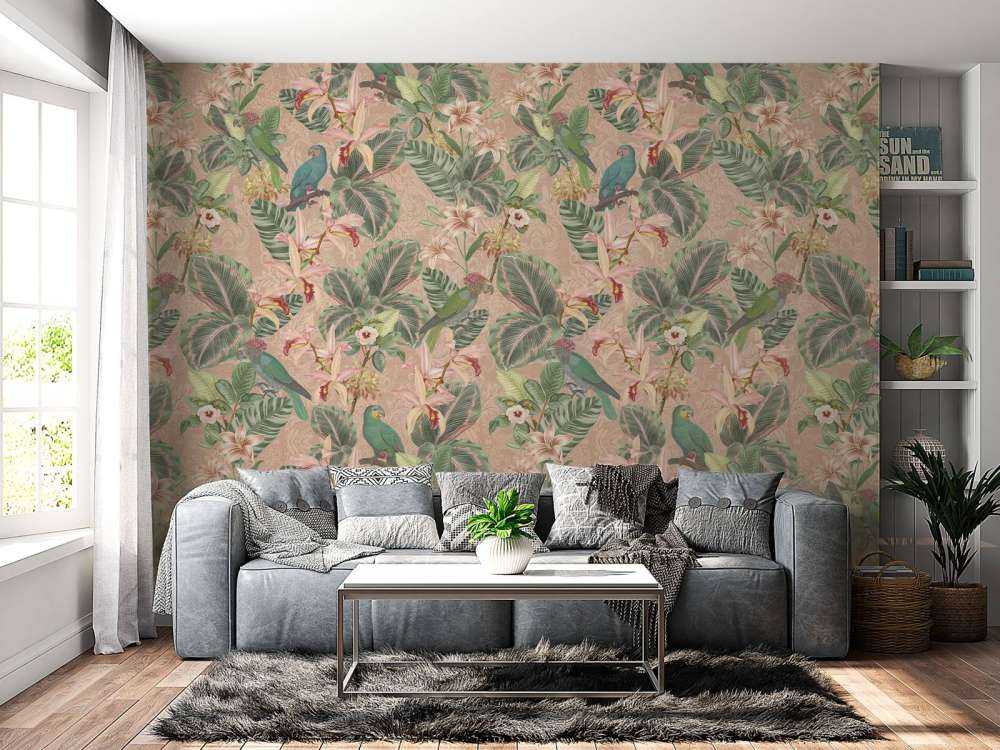 Oiseaux et perroquets de la jungle tropicale - terracotta