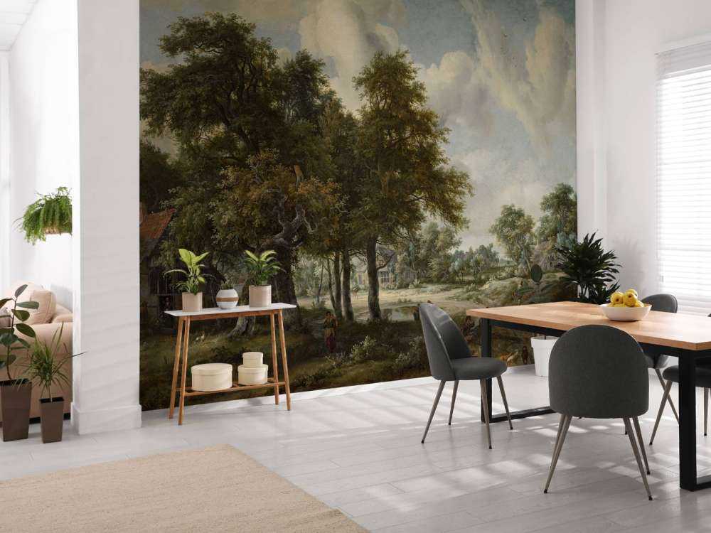 Paysage forestier avec fermes