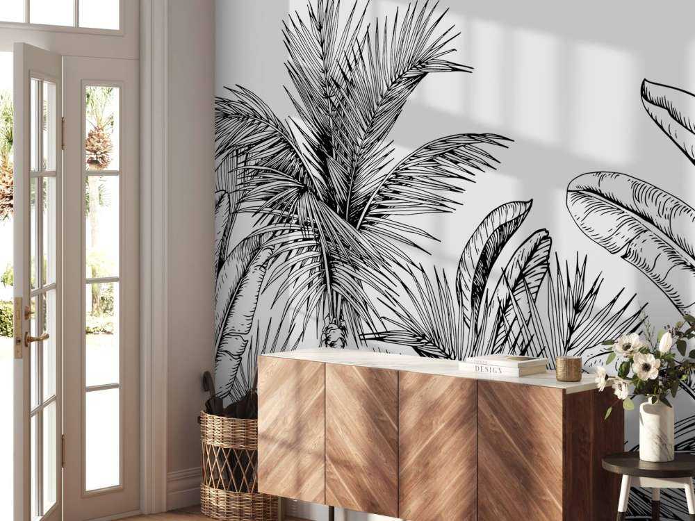 Palmiers et feuilles de bananier