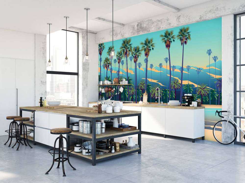 Lac dessiné avec des palmiers