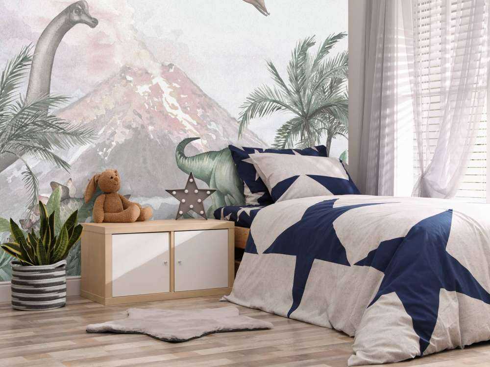 Dinos près d'un volcan