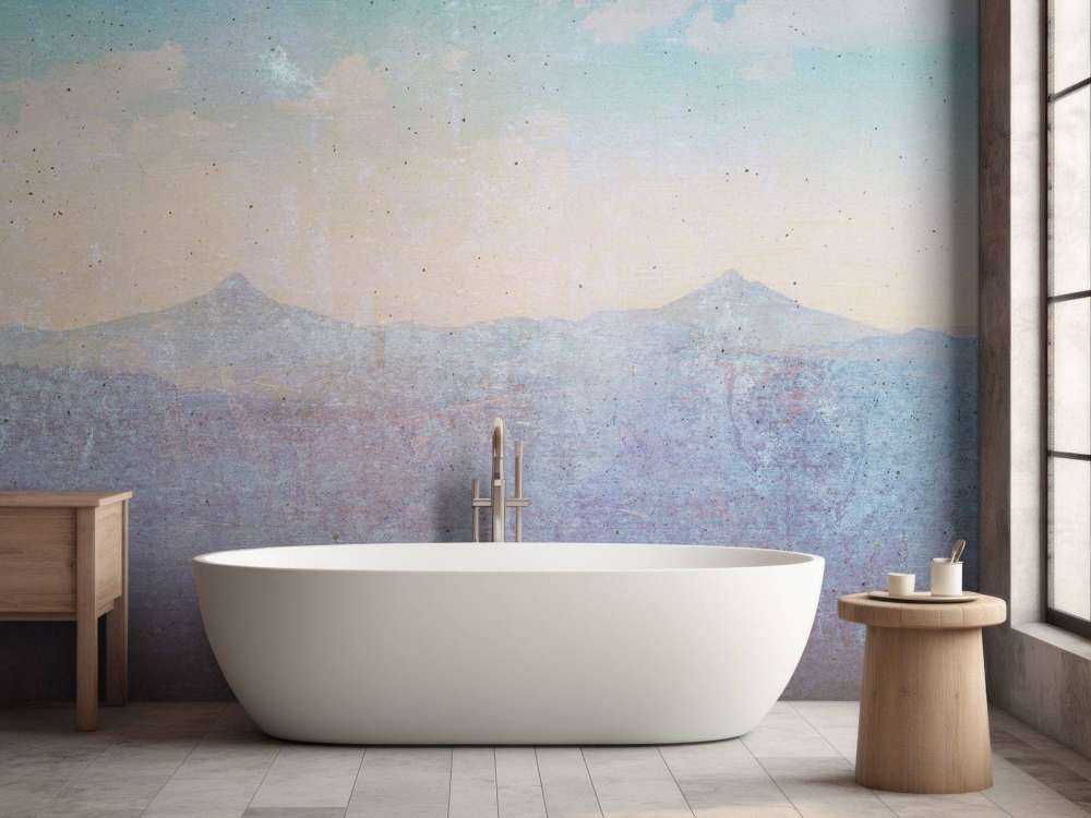 Paysage montagneux estompé dans la lumière du matin