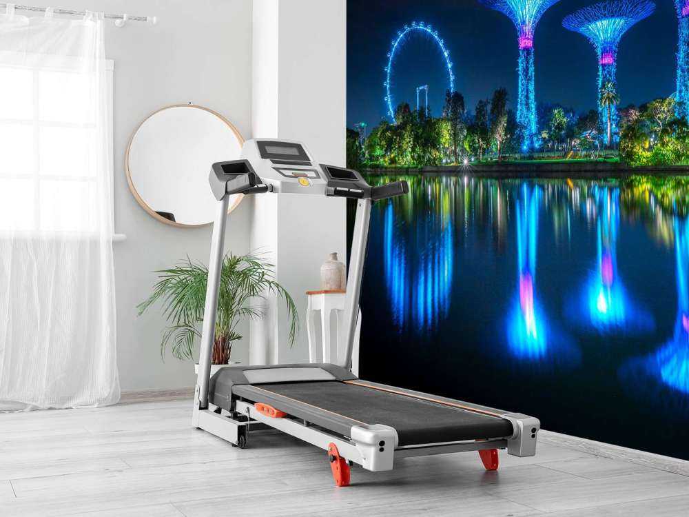 Arbres lumineux futuristes au bord de l'eau.