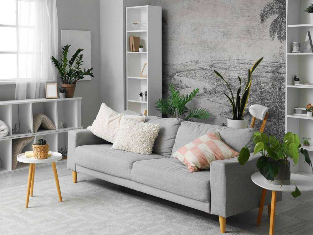 Paysage de palmiers en style gravure grise