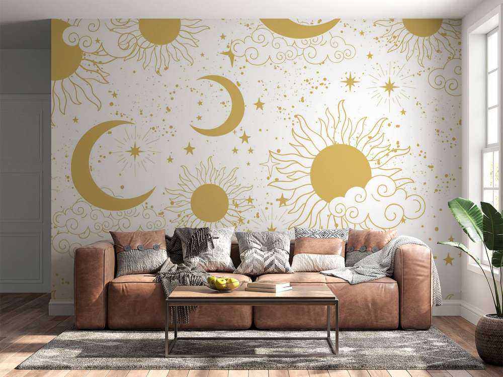 Soleil, lune et étoiles en or