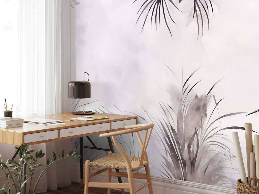 Grues dans le champ blanc