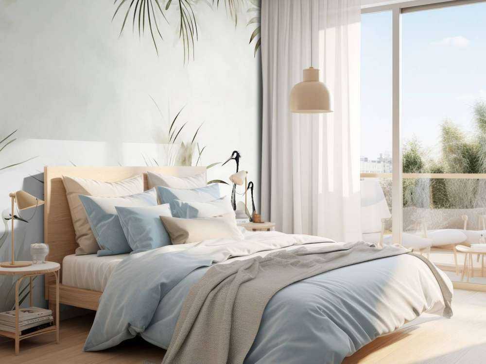 Grues dans le champ vert