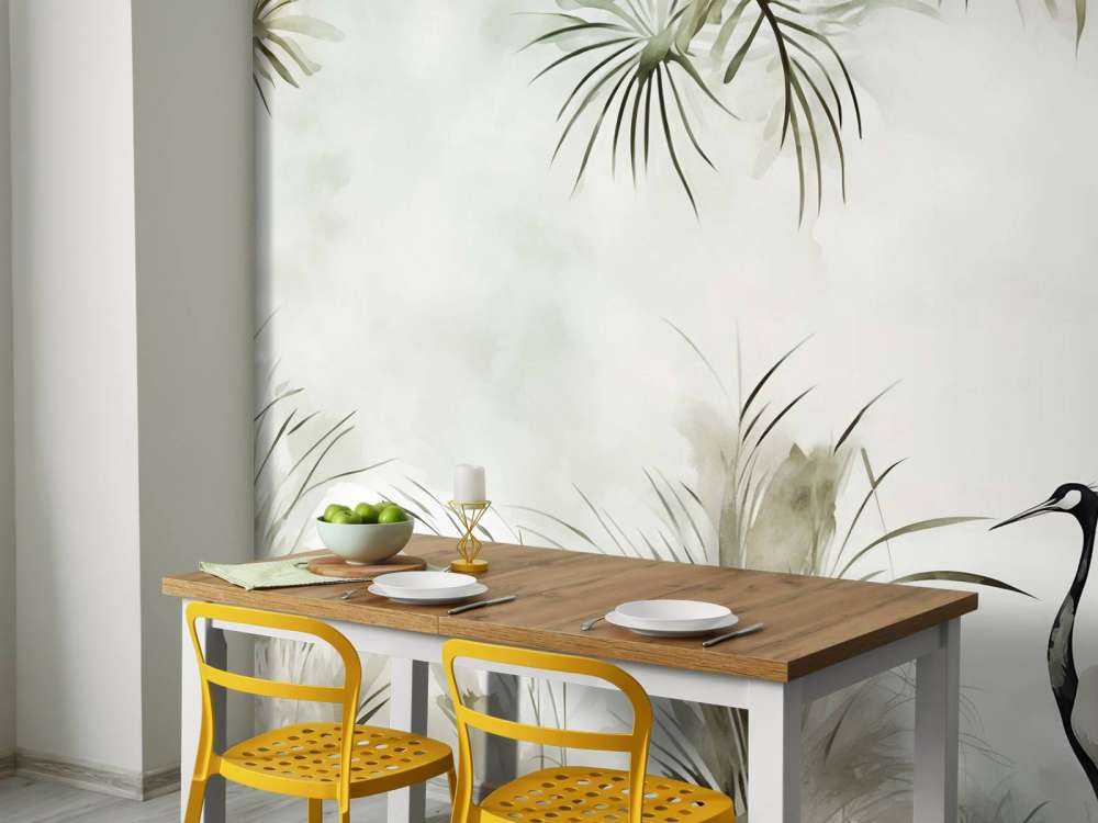 Grues dans le champ vert