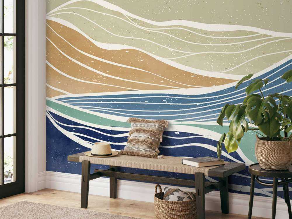 Vagues océaniques colorées avec le soleil