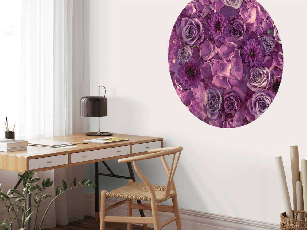 Hortensias mauves, roses et dahlias