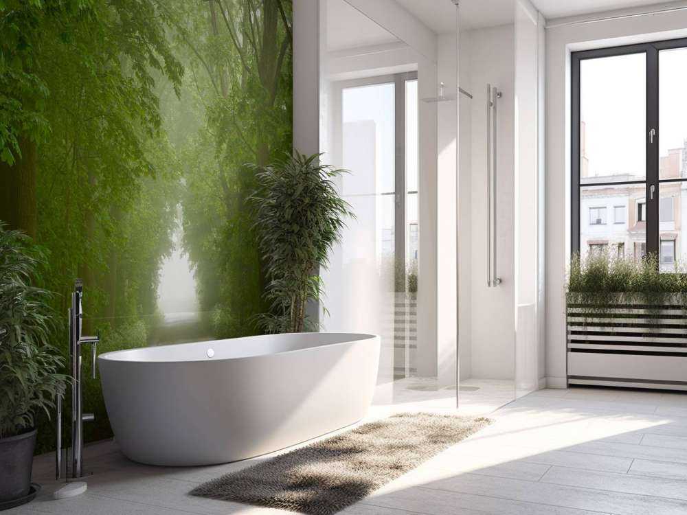 Forêt verte avec chemin brumeux