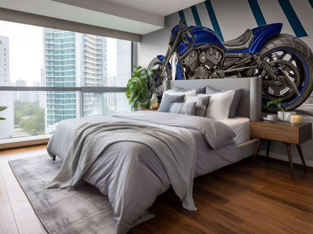 Une moto bleue