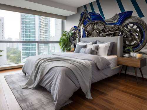 Une moto bleue