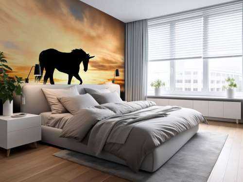 Silhouette de licorne au coucher du soleil