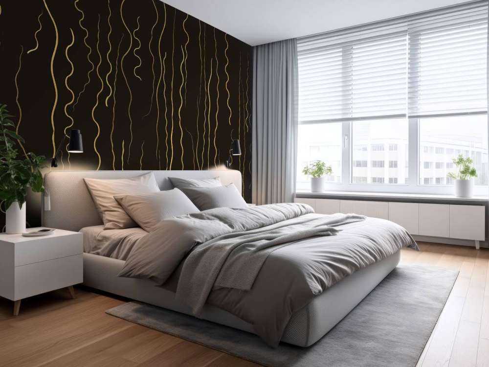 Lignes organiques herbe or sur noir ébène