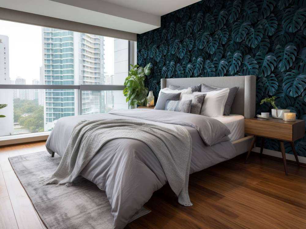 Feuilles de monstera tropicales bleu canard