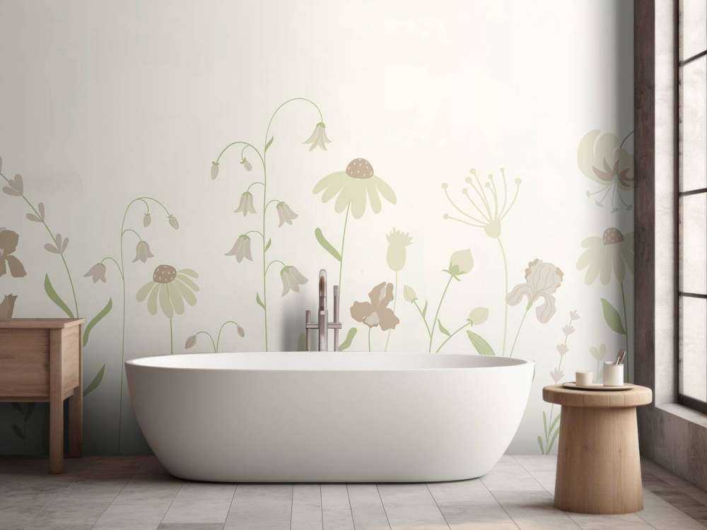Champ de fleurs haut beige avec vieux rose