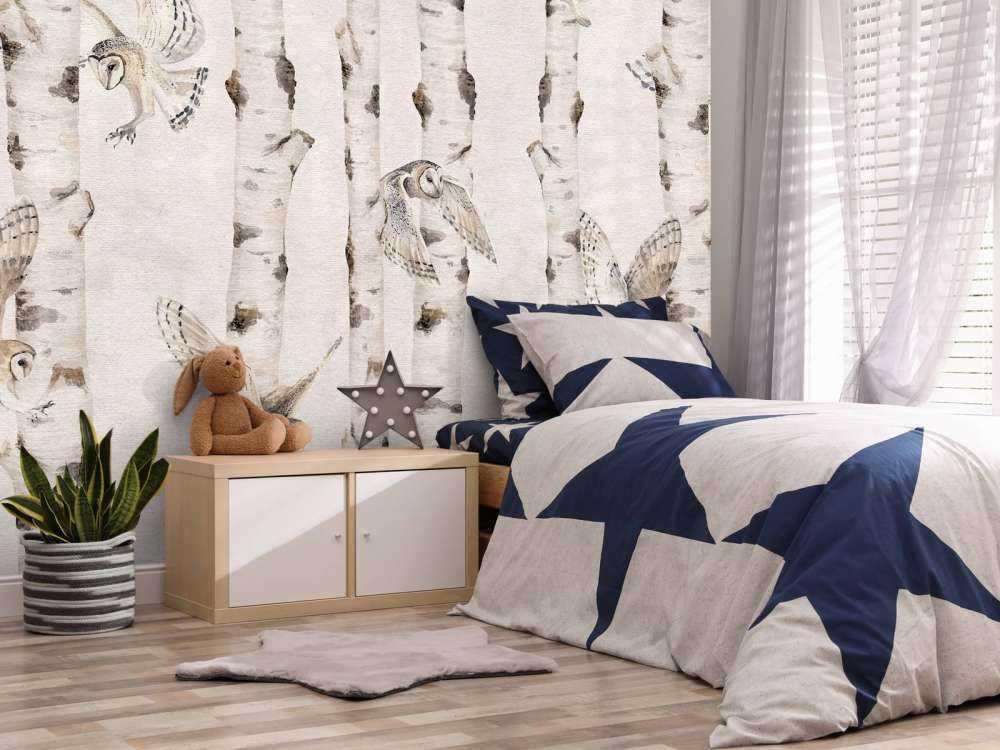 Birch and Owls - White - 120