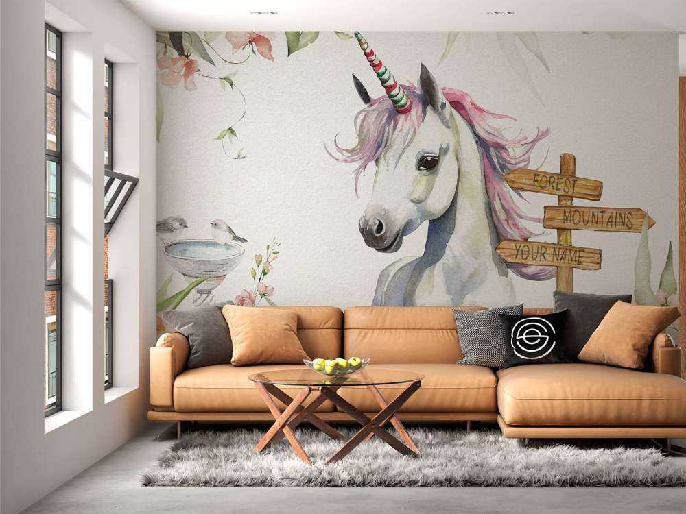 Bébé licorne avec plantes